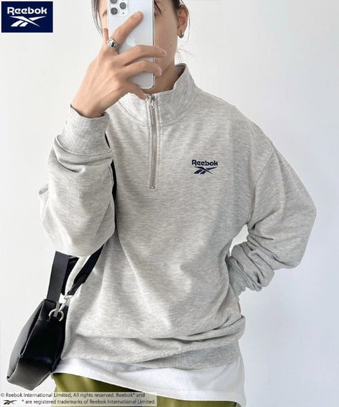 【WEB限定 別注】Reebok(リーボック)/ワンポイント 刺繍ロゴ ハーフジップ スウェット プルオーバー | IM2234030 | グレー