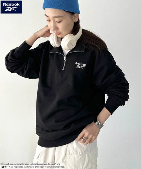 【WEB限定 別注】Reebok(リーボック)/ワンポイント 刺繍ロゴ ハーフジップ スウェット プルオーバー | IM2234030 | ブラック
