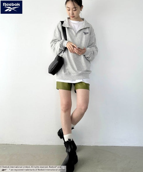 【WEB限定 別注】Reebok(リーボック)/ワンポイント 刺繍ロゴ ハーフジップ スウェット プルオーバー | IM2234030 | グレー