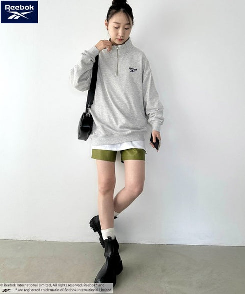 【WEB限定 別注】Reebok(リーボック)/ワンポイント 刺繍ロゴ ハーフジップ スウェット プルオーバー | IM2234030 | グレー