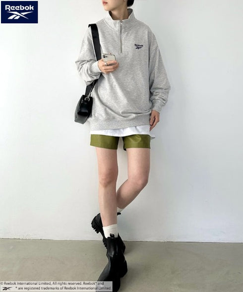 【WEB限定 別注】Reebok(リーボック)/ワンポイント 刺繍ロゴ ハーフジップ スウェット プルオーバー | IM2234030 | グレー