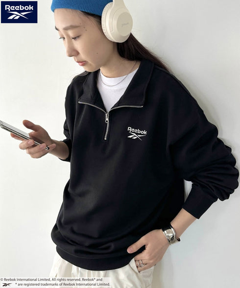 【WEB限定 別注】Reebok(リーボック)/ワンポイント 刺繍ロゴ ハーフジップ スウェット プルオーバー | IM2234030 | ブラック