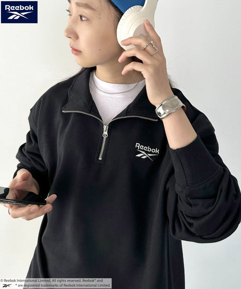 【WEB限定 別注】Reebok(リーボック)/ワンポイント 刺繍ロゴ ハーフジップ スウェット プルオーバー | IM2234030 | ブラック