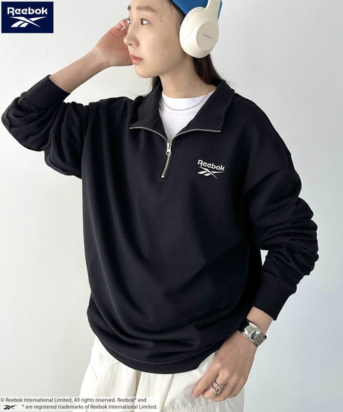 【WEB限定 別注】Reebok(リーボック)/ワンポイント 刺繍ロゴ ハーフジップ スウェット プルオーバー | IM2234030 | ブラック