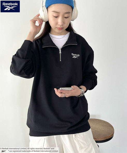 【WEB限定 別注】Reebok(リーボック)/ワンポイント 刺繍ロゴ ハーフジップ スウェット プルオーバー | IM2234030 | ブラック