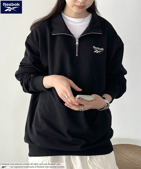 【WEB限定 別注】Reebok(リーボック)/ワンポイント 刺繍ロゴ ハーフジップ スウェット プルオーバー | IM2234030 | ブラック