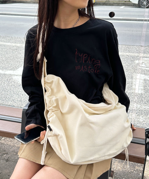 ドローコードギャザーキャンバスショルダーバッグ | CL12410114 | アイボリー