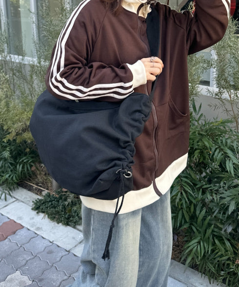 ドローコードギャザーキャンバスショルダーバッグ | CL12410114 | ブラック