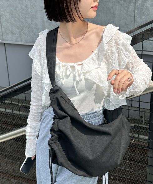 ドローコードギャザーキャンバスショルダーバッグ | CL12410114 | ブラック