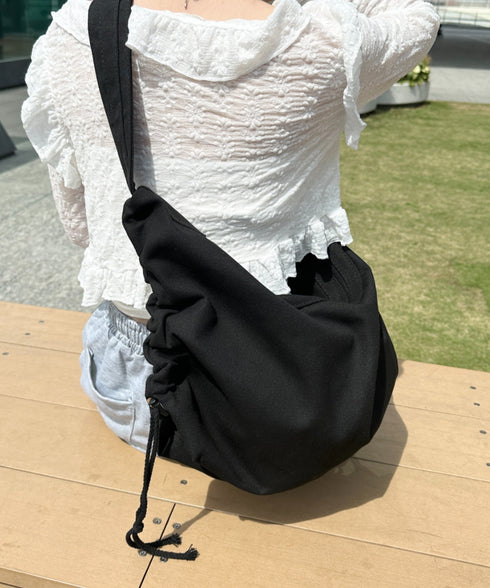 ドローコードギャザーキャンバスショルダーバッグ | CL12410114 | ブラック