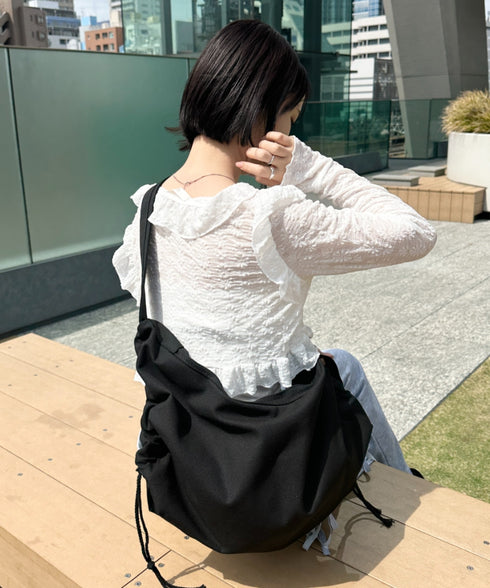 ドローコードギャザーキャンバスショルダーバッグ | CL12410114 | ブラック