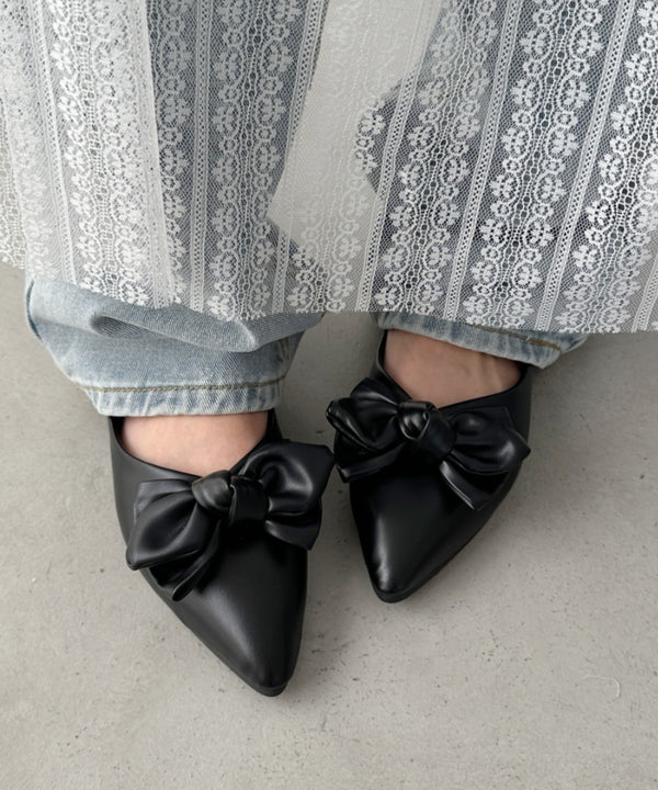 【22.5cm~24.5cm】リボンポインテッドトゥパンプス | CL32410262 | ブラック