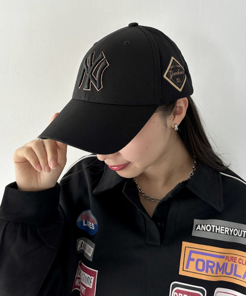 MLB Korea(エムエルビーコリア)/ダイヤモンド刺繍ロゴパッチボールキャップ メジャーリーグ べースボール ロゴキャップ サイズ調整可能/DIAMOND LOGO PATCH BALL CAP | AT52410317 | ブラック×ゴールド