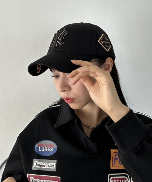 MLB Korea(エムエルビーコリア)/ダイヤモンド刺繍ロゴパッチボールキャップ メジャーリーグ べースボール ロゴキャップ サイズ調整可能/DIAMOND LOGO PATCH BALL CAP | AT52410317 | ブラック×ゴールド