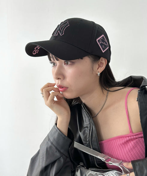 MLB Korea(エムエルビーコリア)/ダイヤモンド刺繍ロゴパッチボールキャップ メジャーリーグ べースボール ロゴキャップ サイズ調整可能/DIAMOND LOGO PATCH BALL CAP | AT52410317 | ブラック×ピンク