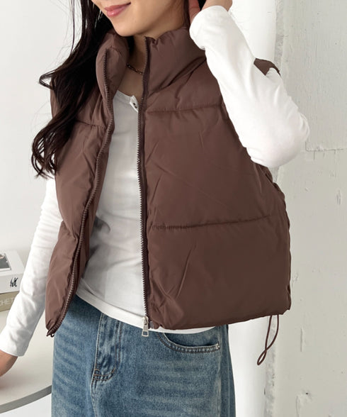 コンパクトショート丈ファスナー中綿ダウンベスト | CL22410347 | ブラウン