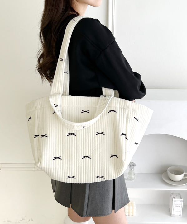 リボン刺繍イブルビッグトートバッグ | LO12410359 | アイボリー