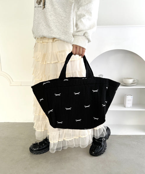リボン刺繍イブルビッグトートバッグ | LO12410359 | ブラック