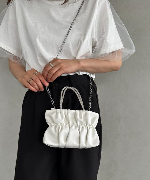2WAYギャザー PUミニパーティーバッグ | UN1251001 | ホワイト