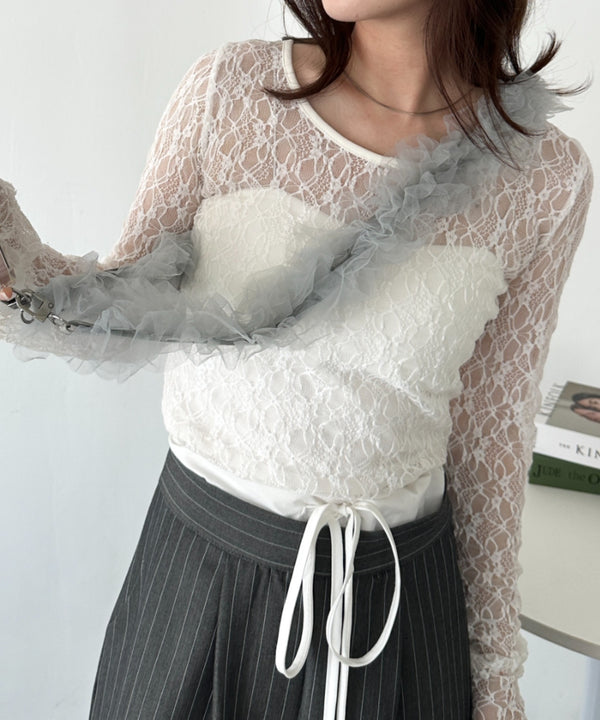 【7色展開】チュールフリルスマホショルダー | CL6241515 | グレー