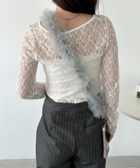 【7色展開】チュールフリルスマホショルダー | CL6241515 | グレー