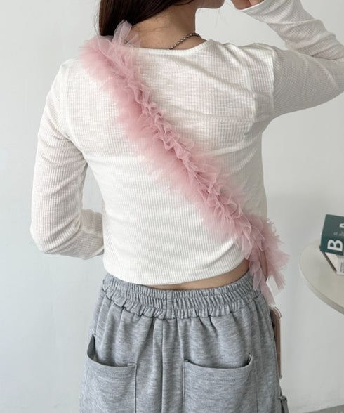 【7色展開】チュールフリルスマホショルダー | CL6241515 | ピンク