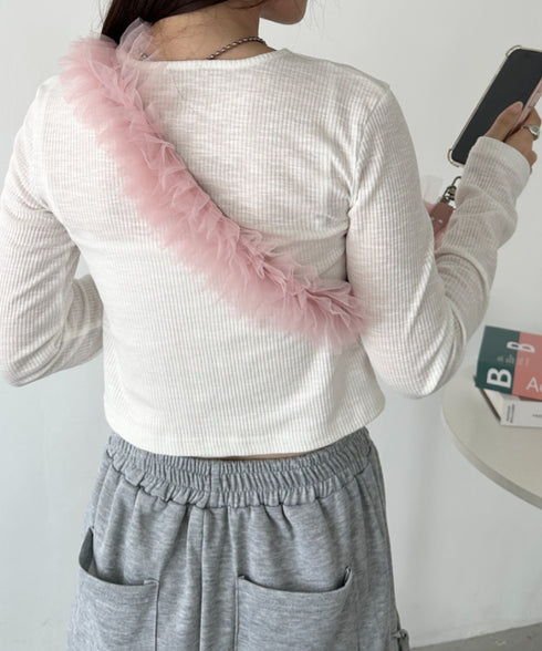 【7色展開】チュールフリルスマホショルダー | CL6241515 | ピンク