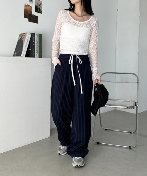 レイヤードデザインピンストライプパンツ | CL2241521 | ネイビー