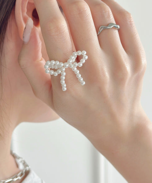 パールリボン ビーズリング | IS4241489 | ホワイト