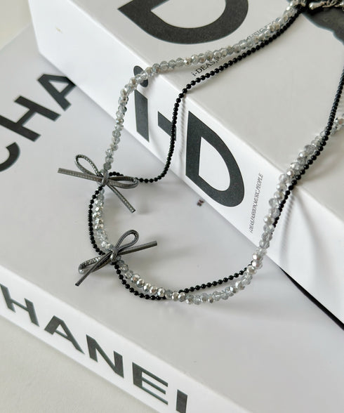 ポイントリボンビーズチョーカーネックレス-point ribbon beads choker necklace- | SW4241512 | シルバー