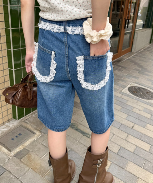 レースデニムハーフパンツ | NU2242247 | ブルー