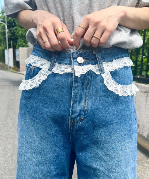 レースデニムハーフパンツ | NU2242247 | ブルー