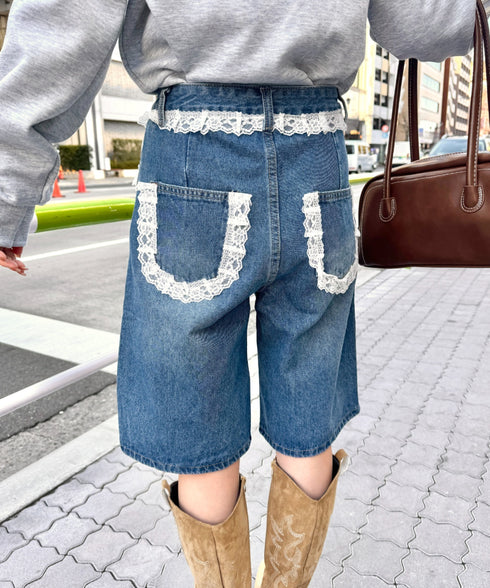 レースデニムハーフパンツ | NU2242247 | ブルー