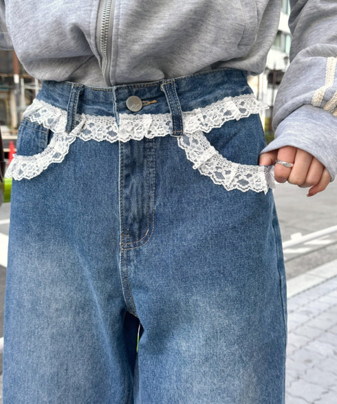 レースデニムハーフパンツ | NU2242247 | ブルー