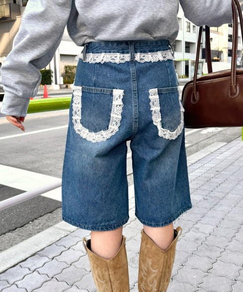 レースデニムハーフパンツ | NU2242247 | ブルー