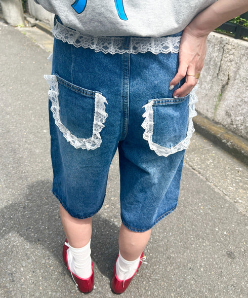 レースデニムハーフパンツ | NU2242247 | ブルー