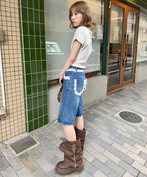 レースデニムハーフパンツ | NU2242247 | ブルー