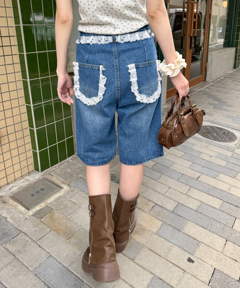 レースデニムハーフパンツ | NU2242247 | ブルー