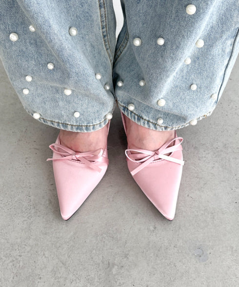 ポインテッドトゥリボンヒールパンプス | LO3243008 | ピンク