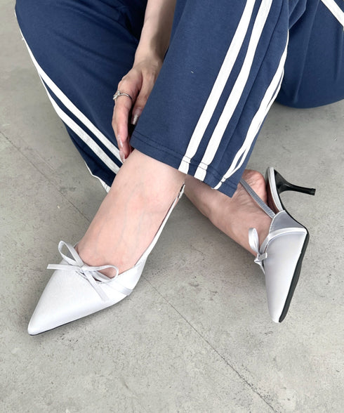 ポインテッドトゥリボンヒールパンプス | LO3243008 | シルバー