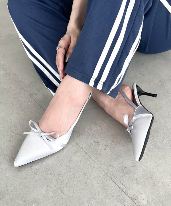 ポインテッドトゥリボンヒールパンプス | LO3243008 | シルバー