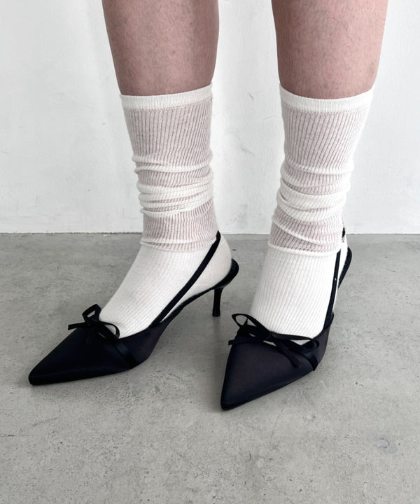 ポインテッドトゥリボンヒールパンプス | LO3243008 | ブラック