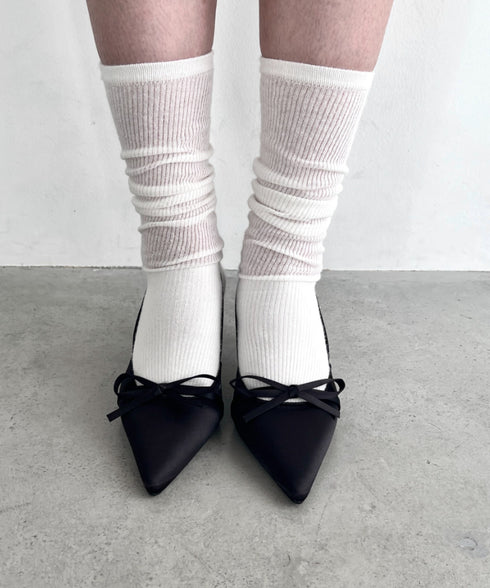 ポインテッドトゥリボンヒールパンプス | LO3243008 | ブラック