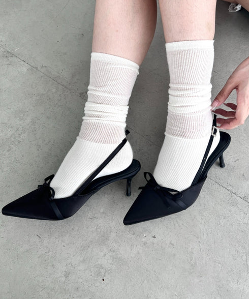 ポインテッドトゥリボンヒールパンプス | LO3243008 | ブラック