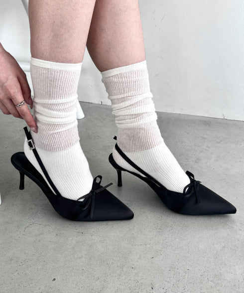 ポインテッドトゥリボンヒールパンプス | LO3243008 | ブラック