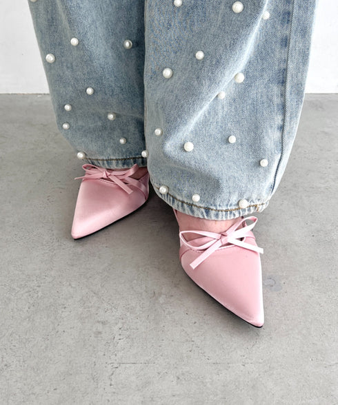ポインテッドトゥリボンヒールパンプス | LO3243008 | ピンク