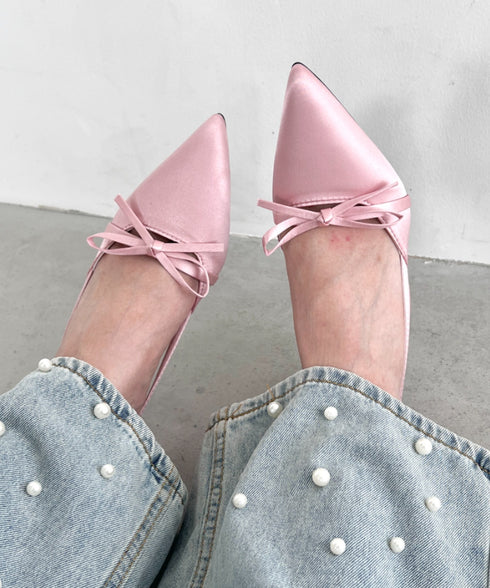 ポインテッドトゥリボンヒールパンプス | LO3243008 | ピンク