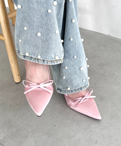 ポインテッドトゥリボンヒールパンプス | LO3243008 | ピンク