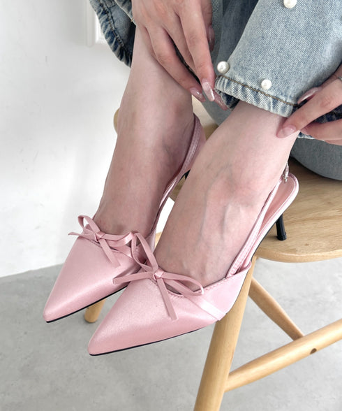 ポインテッドトゥリボンヒールパンプス | LO3243008 | ピンク