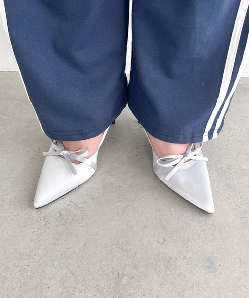 ポインテッドトゥリボンヒールパンプス | LO3243008 | シルバー